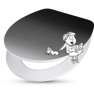 baliv WC-Sitz Alba mit Absenkautomatik, MDF Holzkern, weiß-schwarz mit Comic-Motiv.