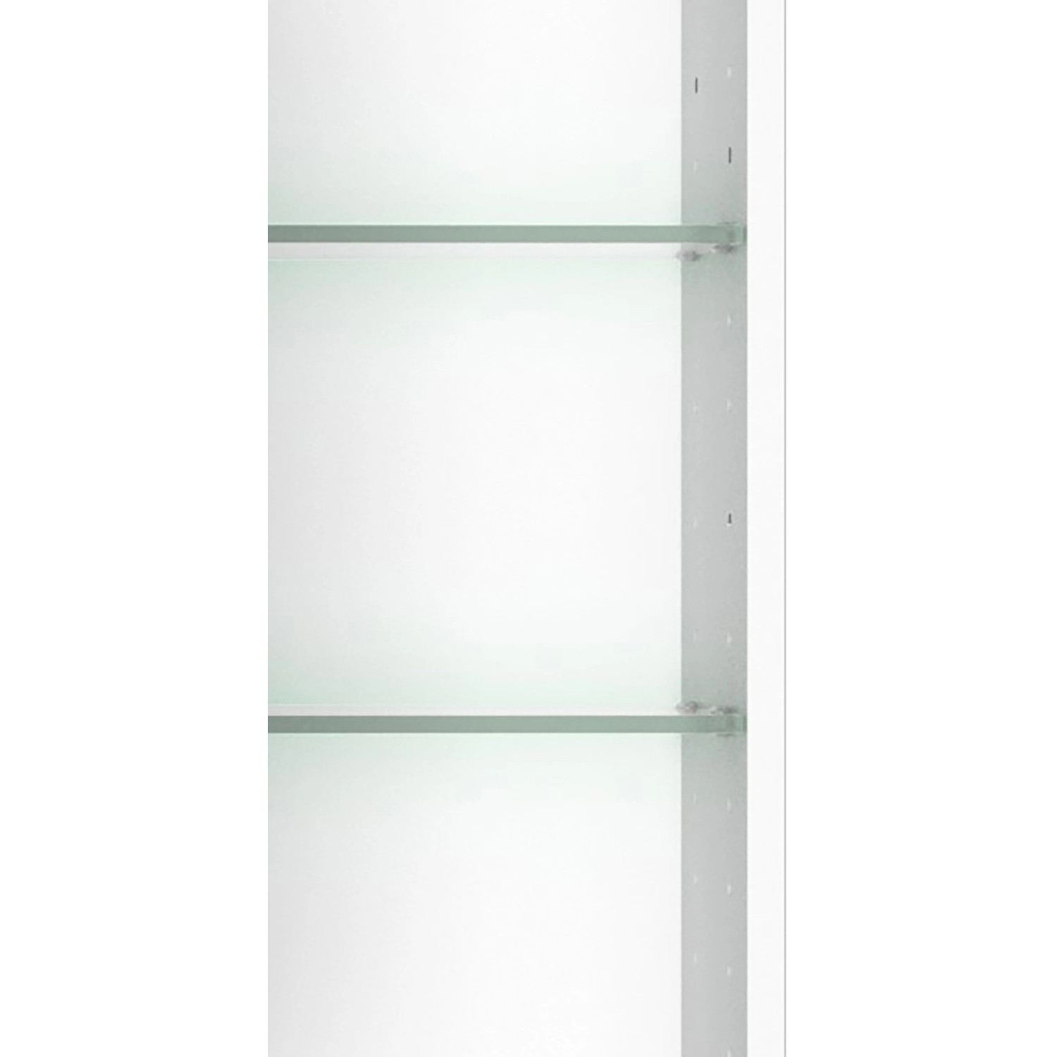 Innenansicht des weißen Held Möbel 3D-Spiegelschrank Verona 120 cm mit Glasböden.
