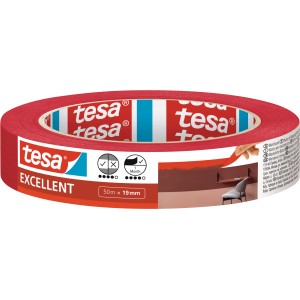 tesa® Malerband Excellent, 50 m x 19 mm, rot. Für präzise Malerarbeiten im Innenbereich.