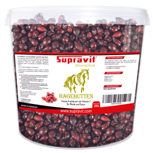 Supravit Hagebutten Pferdeleckerlis, 2 kg Eimer mit ganzen Früchten & Vitamin C für Pferde und Ponys.