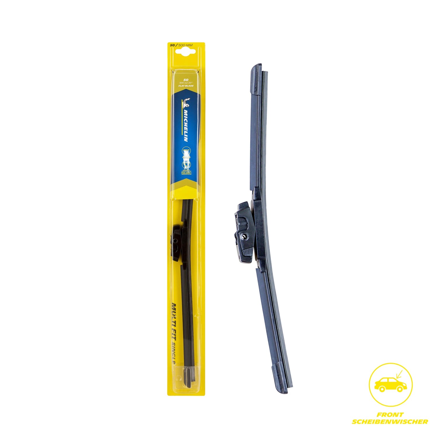 Michelin Scheibenwischer Multi Fit 50, 500 mm, Flachbalkenwischer im gelben Blister.