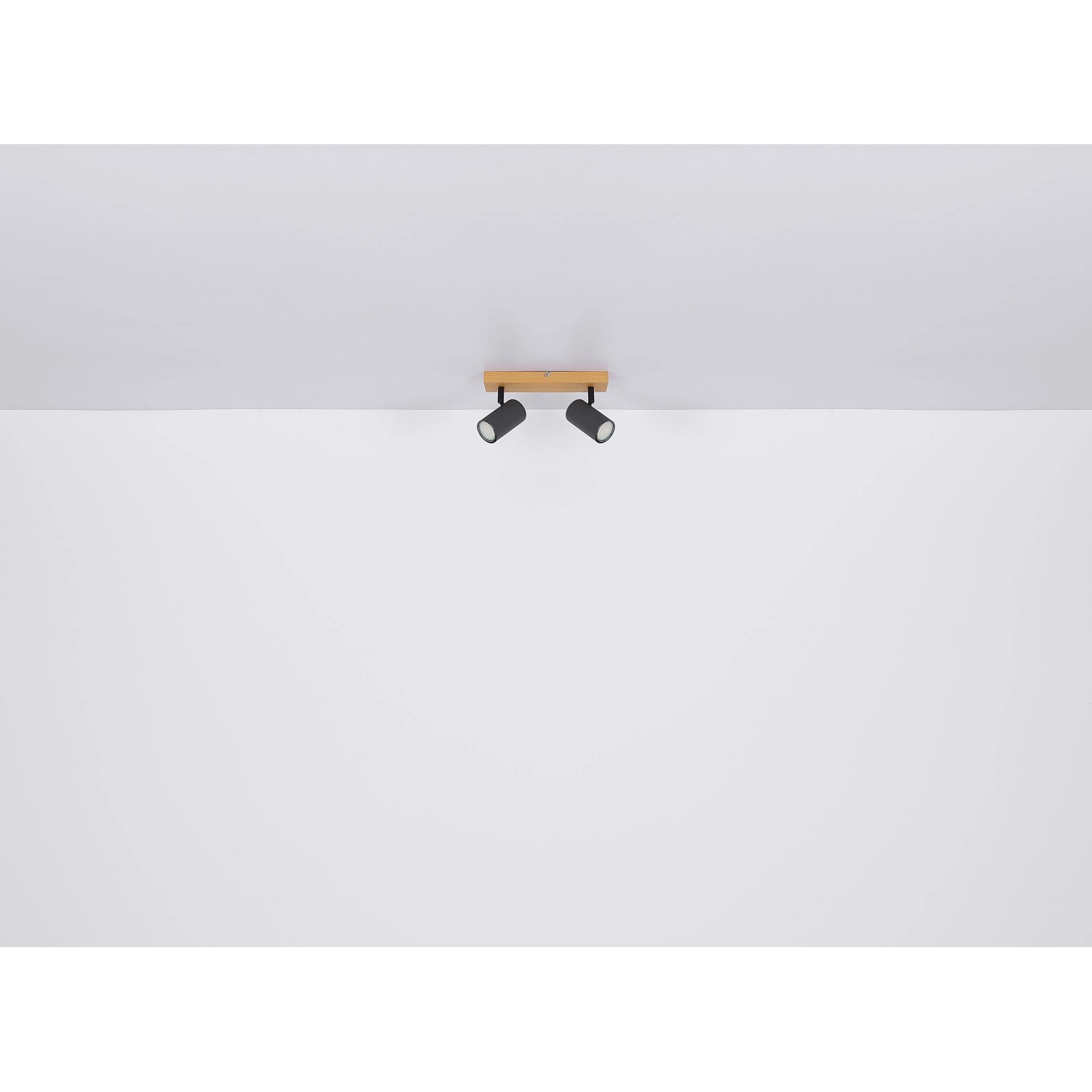 Globo Strahler Robby, 5-flammig, schwarz matt, Deckenleuchte mit Holzapplikation.