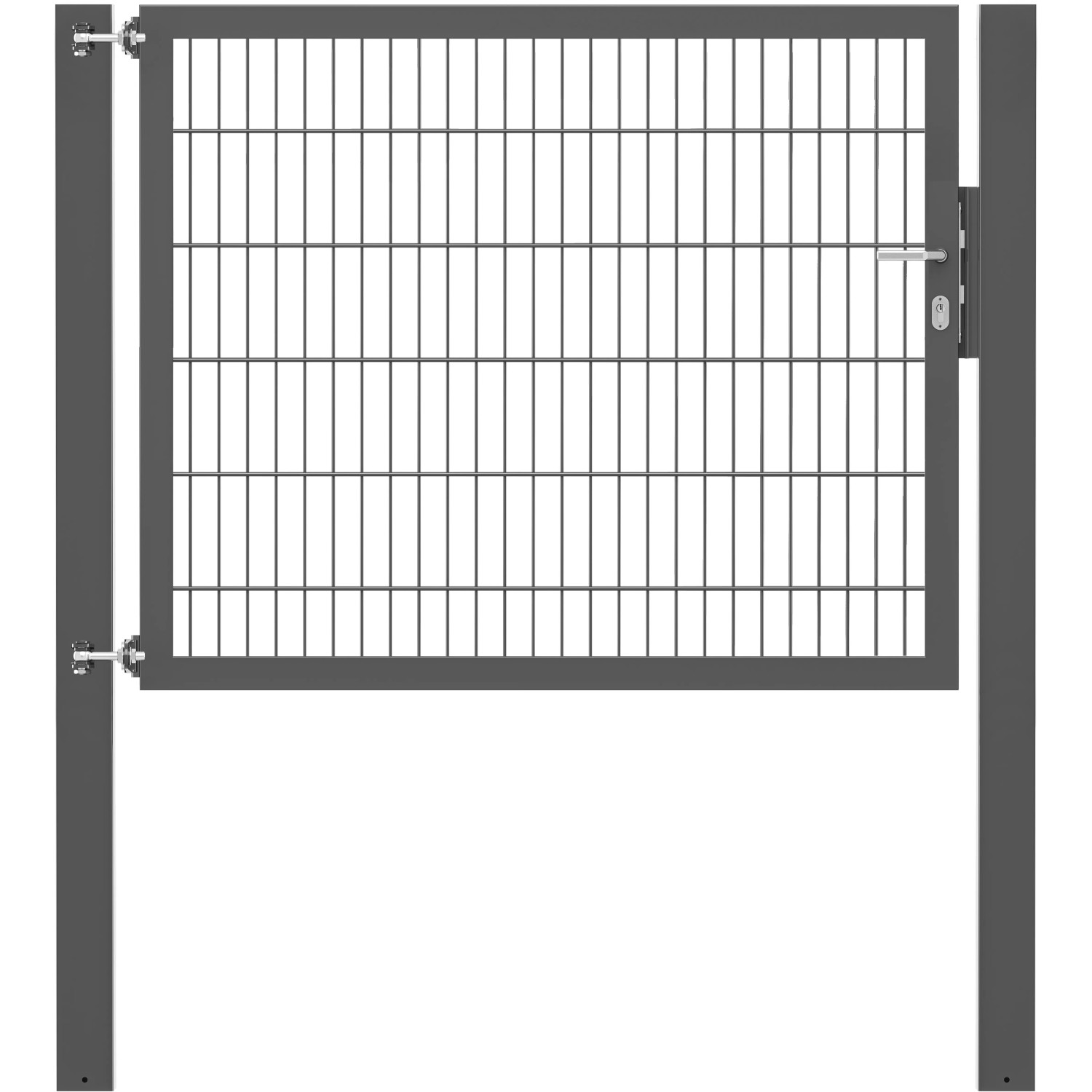 Anthrazitfarbenes Gartentor Flexo Plus, 150x120 cm, mit Pfosten. Ideal zur Grundstücksbegrenzung.