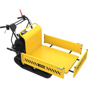 Güde Raupendumper GRD 300.1/R in Gelb-Schwarz, ideal für unwegsames Gelände. Baugerät mit Raupenantrieb und kippbarer Mulde.