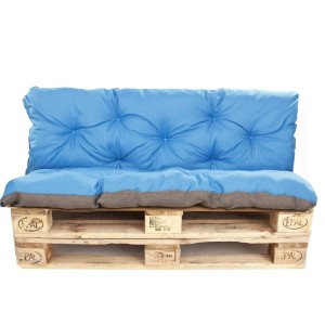 Setgarden Palettenkissen-Set, blau, mit Sitz- und Rückenkissen auf Europalette.