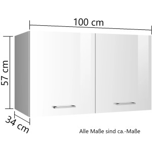Held Möbel Küchen-Hängeschrank Mailand, 100 cm, Hochglanz Weiß mit zwei Türen.