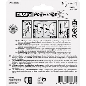Tesa Klebehaken Edelstahl, 2 Stück, rechteckig mit Powerstrips. Ideal für Bad & Küche.