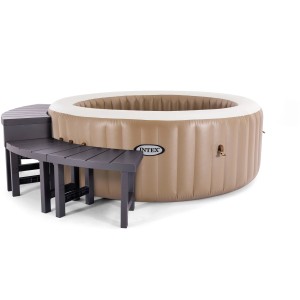 Intex Spa Beistelltisch 4-tlg. neben Whirlpool, als Ablage oder Sitzbank nutzbar.
