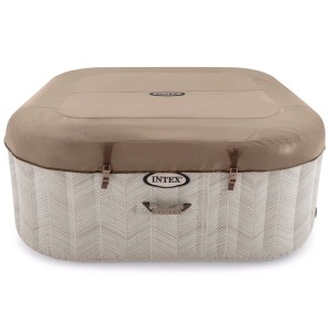 Intex PureSpa Chevron Deluxe Whirlpool, quadratisch, creme-braun mit Abdeckung.