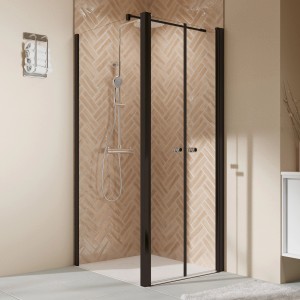 Seitenwand Elana 2.0 für Pendeltür, Klarglas, Schwarz Matt, 90 cm, DIN links.