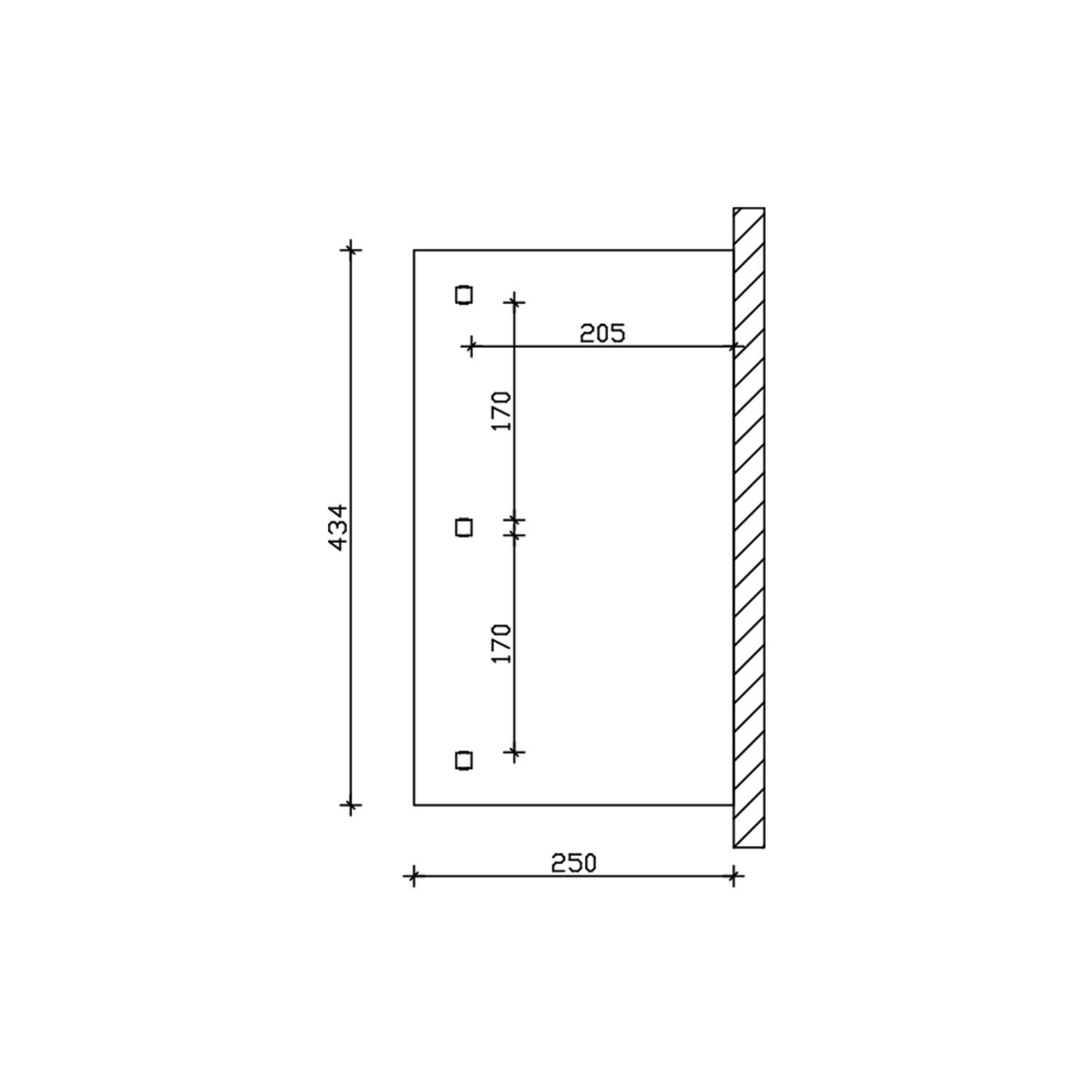 Skizze der Skan Holz Terrassenüberdachung Bormio 434x250 cm mit Maßangaben.