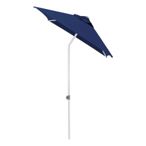 Blauer Marktschirm So.-Schirm EASY PUSH mit Windauslass und Neigungsverstellung.