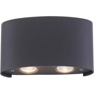 Anthrazitfarbene LED-Wandleuchte Carlo, 2-flammig, für indirekte Beleuchtung im Innen- und Außenbereich.