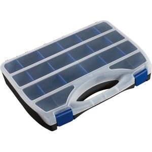 LUX Sortierkasten 36,4 cm mit transparentem Deckel und flexibler Facheinteilung.