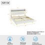 okwish Polsterbett 140x200cm mit USB LED Verstecktem Fußteil Beige ohne Matratze_5