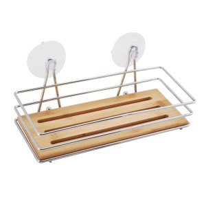 MSV Duschregal Joy mit Bambus und Chrom, befestigt mit Saugnäpfen.