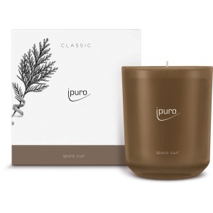 ipuro Duftkerze Classic Cuir, 270g, mit Verpackung. Braunes Glas, Duftrichtung Leder, Vanille und Zedernholz.