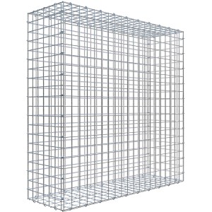 Leere Gabiona C-Ring-Gabione, 100x100x30cm, Maschenweite 5x5cm, aus verzinktem Drahtgitter.