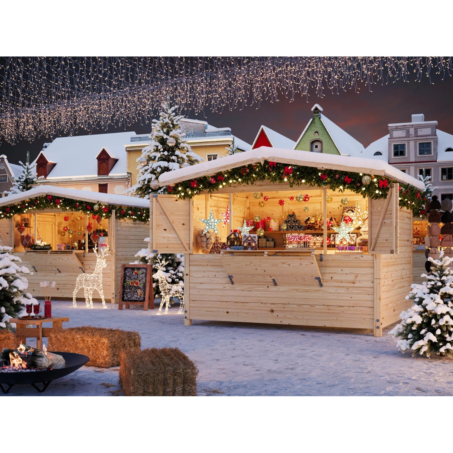 Palmako Marktstand Marian, klappbar, 298x228 cm, naturbelassen, auf Weihnachtsmarkt.