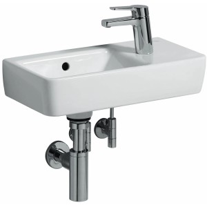 Geberit Renova Compact Handwaschbecken, 50 cm, Weiß mit KeraTect Beschichtung und Armatur.