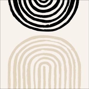 Pro Art Glasbild: Abstraktes Design mit schwarzen und beigen geometrischen Formen, 30x30 cm.