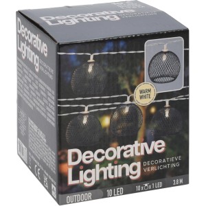 Verpackung der LED-Lichterkette mit 10 LEDs, 3,8 m Länge und Farbauswahl.