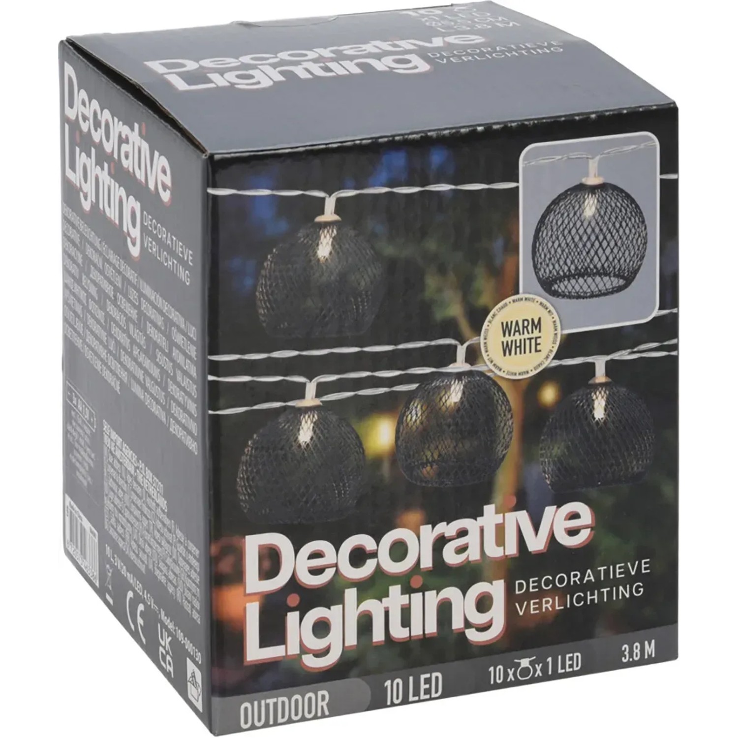 Verpackung der LED-Lichterkette mit 10 LEDs, 3,8 m Länge und Farbauswahl.