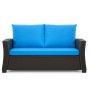 Blaues Gartenkissen-Set für 2-Sitzer Polyrattan Gartensofa, 110x60x50 cm.