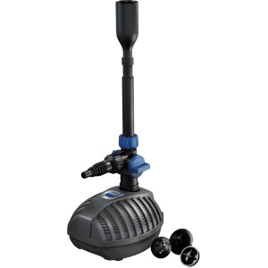 Oase Aquarius Fountain Classic 3000 E Wasserspielpumpe-Set mit Fontänenaufsätzen.
