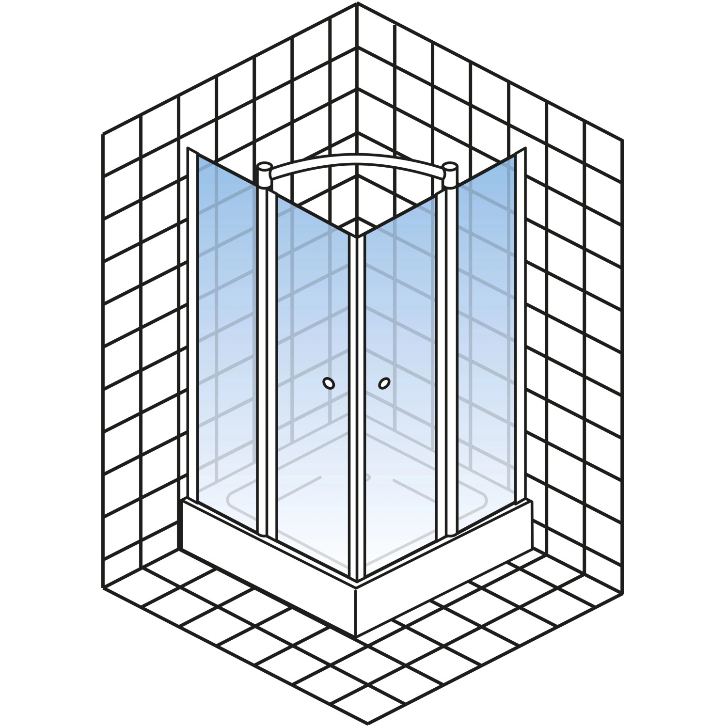 Schulte Eckeinstieg mit Drehfalttür, Echtglas, Chrom-Optik, 90x90 cm. Eckdusche mit platzsparender Tür.