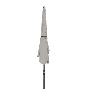 Geschlossener, hellgrauer Doppler Balkonschirm Waterproof 115x188 cm mit Push-Up Mechanik.