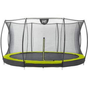 Grünes EXIT Silhouette Bodentrampolin (D366cm) mit Sicherheitsnetz.