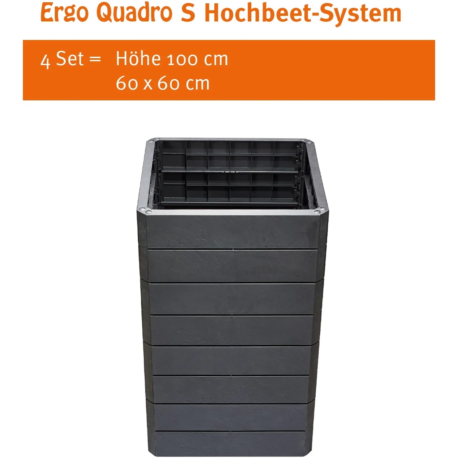 Garantia Hochbeet Ergo Quadro S Stone, Kunststoff-Hochbeet in Steinoptik, 60x60x25 cm.