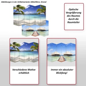 Foto-Paravent Bagheria mit Strandmotiv, 180x240cm, Deko-Raumteiler mit 6 Paneelen.