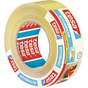 Gelbes Tesa Betonband Gewebeklebeband, 50 m x 48 mm, für Innen- und Außenbereich.