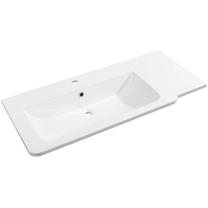 Weißes Fackelmann Marmor-Einbauwaschbecken Luxor, 100 cm breit, mit Ablage links.