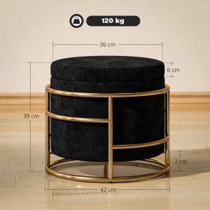 HOMCOM Sitzhocker mit Stauraum Kleiner Hocker 42 x 42 x 39 cm Schwarz