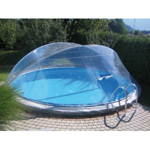 Steinbach Poolüberdachung Cabrio Dom für Pools Ø 400-420 cm. Pool mit transparenter Überdachung im Garten.