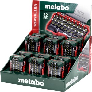 Metabo Bitbox SP, 32-teilig, mit Bits und Bithalter im Verkaufsdisplay.