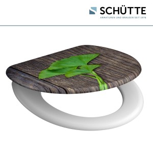 Schütte WC-Sitz Ginko & Wood mit Absenkautomatik, Duroplast, Holzoptik mit Blattmotiv.