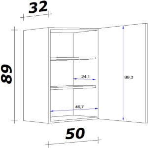 Skizze: Flex-Well Classic Oberschrank Florida 50x89 cm, Sonoma Eiche, mit Maßen. Küchen-Hängeschrank mit Tür und Einlegeböden.
