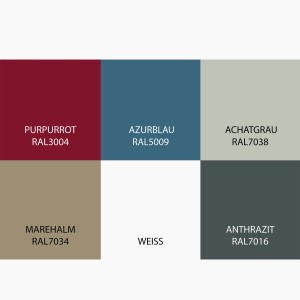 Farbmusterkarte Bondex Wetterschutz-Farbe mit u.a. Anthrazit RAL 7016.