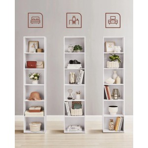 Weißes Songmics Bücherregal Custos mit 6 Ebenen, ideal für Wohn-, Ess- oder Schlafzimmer.
