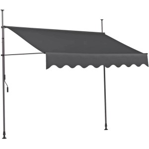 Anthrazitfarbene Garden Pleasure Klemmmarkise, höhenverstellbar und ausziehbar.