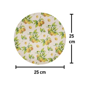 Rundes Tablett (Ø 25 cm) mit gelbem Zitronenmuster für Camping & Outdoor.