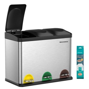 Songmics Mülleimer Petaja 3 Fächer x 15 l Silber-Schwarz