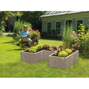 Juwel Hochbeet Timber ErgoLine aus Kunststoff in Holzoptik, bepflanzt mit Salat.