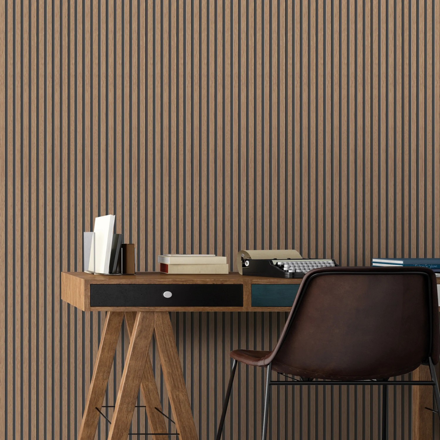 FN Acustico Wandverkleidung Eiche, Lamellenoptik, 5er-Set für moderne Raumgestaltung.