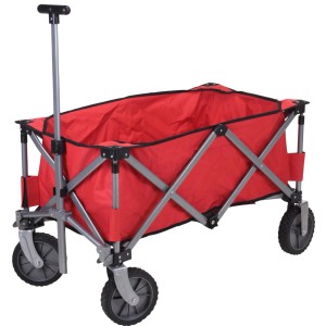 Faltbarer, roter Bollerwagen (30x20x75,5 cm) für Camping & Freizeit.