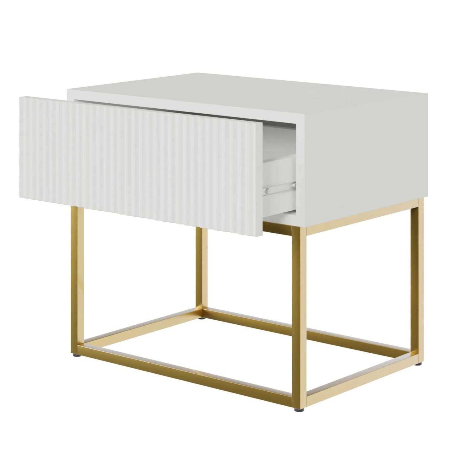 Selsey Nachttisch Veldio Rillenfront Goldfarbenes Gestell Weiß 50 cm_4